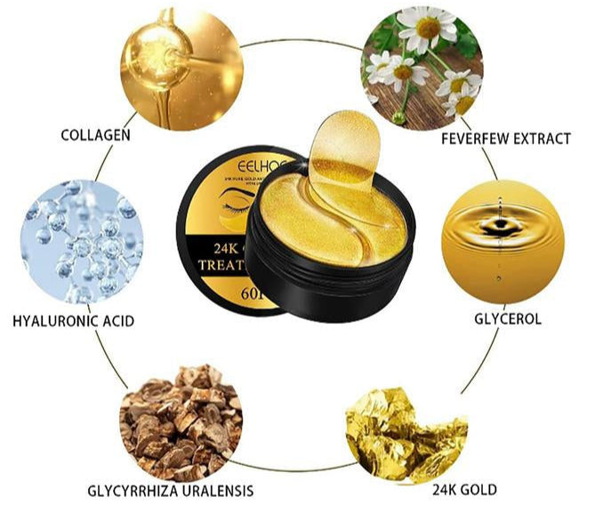 24K Gold Moisturizing Eye Mask, 60Pcs/Set Tightening and Lifting Eye Patches, Hydrating Brightening & Firming Eye Sticker, Beauty & Personal Eye Care Product, Skincare Products Skincare Set, Fall Gift Smooth Wrinkle