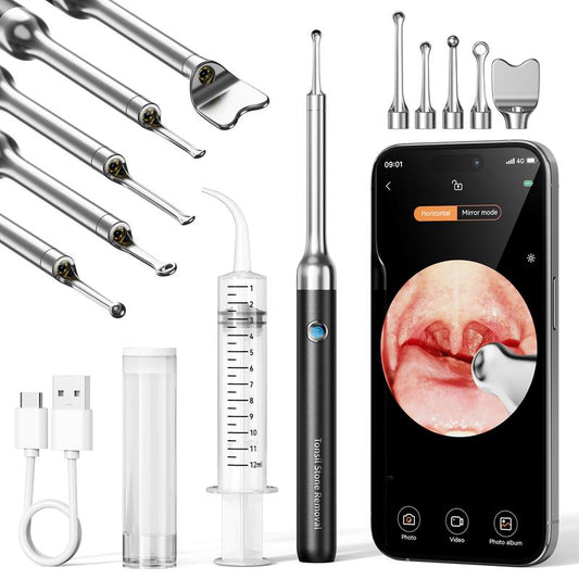 Tonsil Stone Remover Kit with Camera & Light - Wifi Connected for Ios/Android, 5 Attachments, Rechargeable (Usb/Battery), Home Oral Care Tool