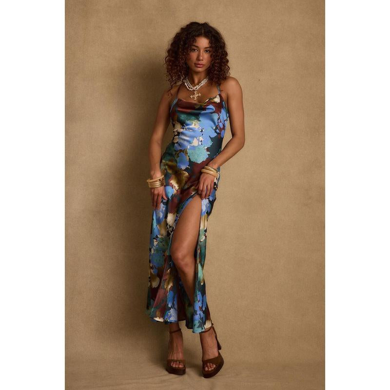 Natalia Blue Printed Maxi Dress