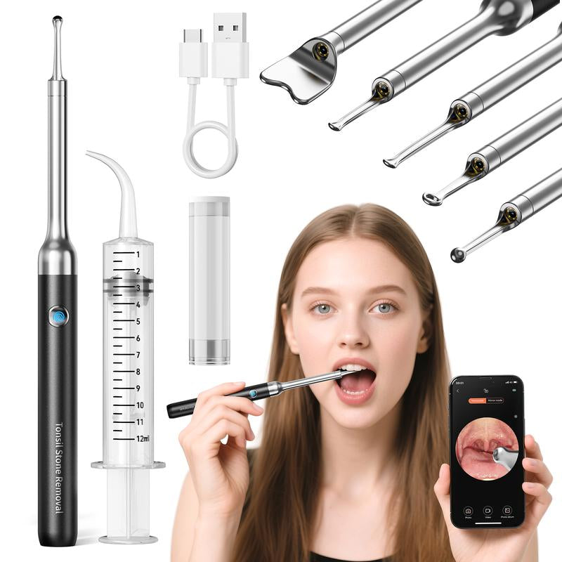 Tonsil Stone Remover Kit with Camera & Light - Wifi Connected for Ios/Android, 5 Attachments, Rechargeable (Usb/Battery), Home Oral Care Tool